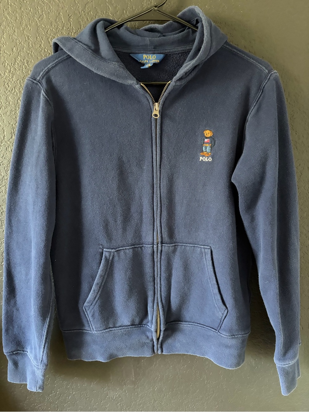 Polo by Ralph Lauren Navy Hooded Zip-Up Jacket with Bear Embroidery Boys L